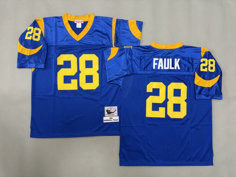 Men 2025 Los Angeles Rams #28 Faulk blue Throwback Limited NFL Jersey style 001